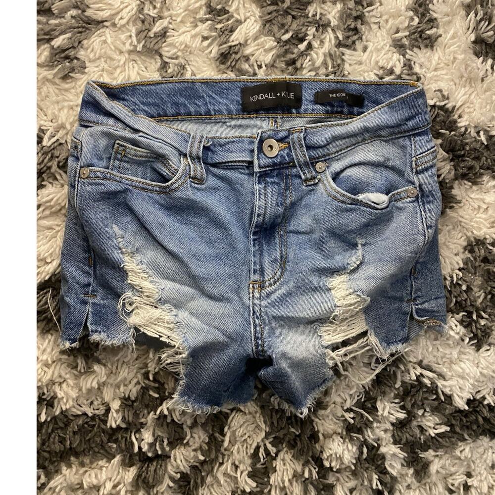 Kendall + Kylie The Icon Short Distressed Denim Cut Off Blue Shorts Size 0/24